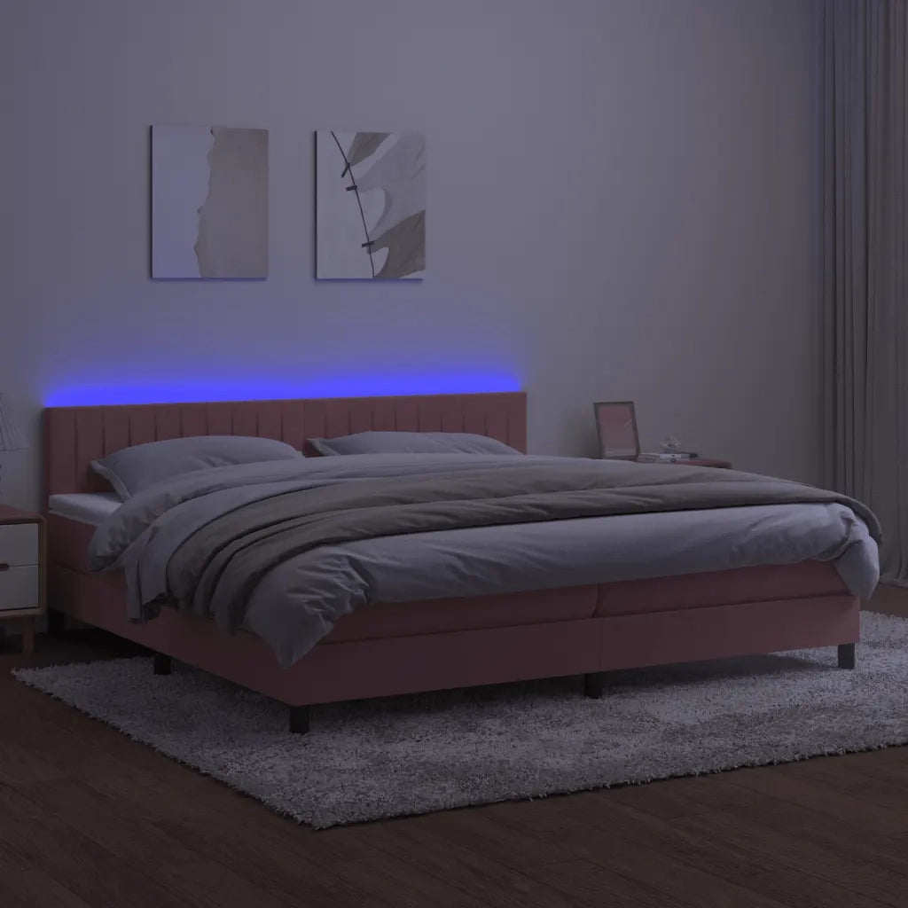 Letto a Molle con Materasso e LED Rosa 200x200 cm in Velluto 3134548