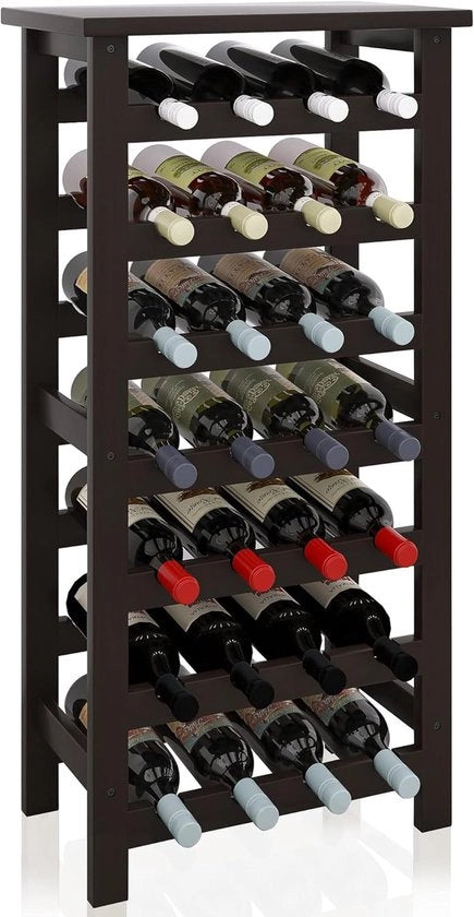 Scaffale per vino in bambù - 28 contenitori di conservazione - nero - bambù