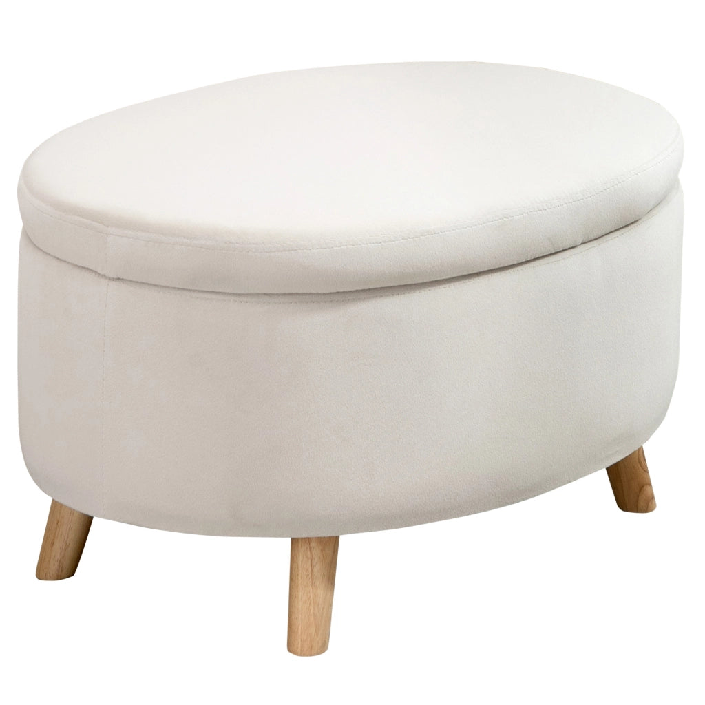 Panca imbottita con contenitore ¨C Xylo ¨C velluto beige ovale 71x51,5x42 cm