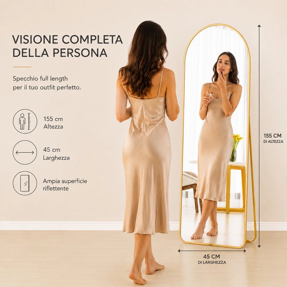 Specchio ad Arco da Terra e Parete Oro Decorazione Design Moderno 155x45 cm