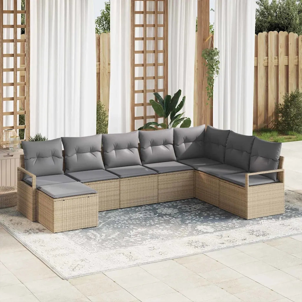 Set di divani con cuscino 8 pcs Beige polyrattan