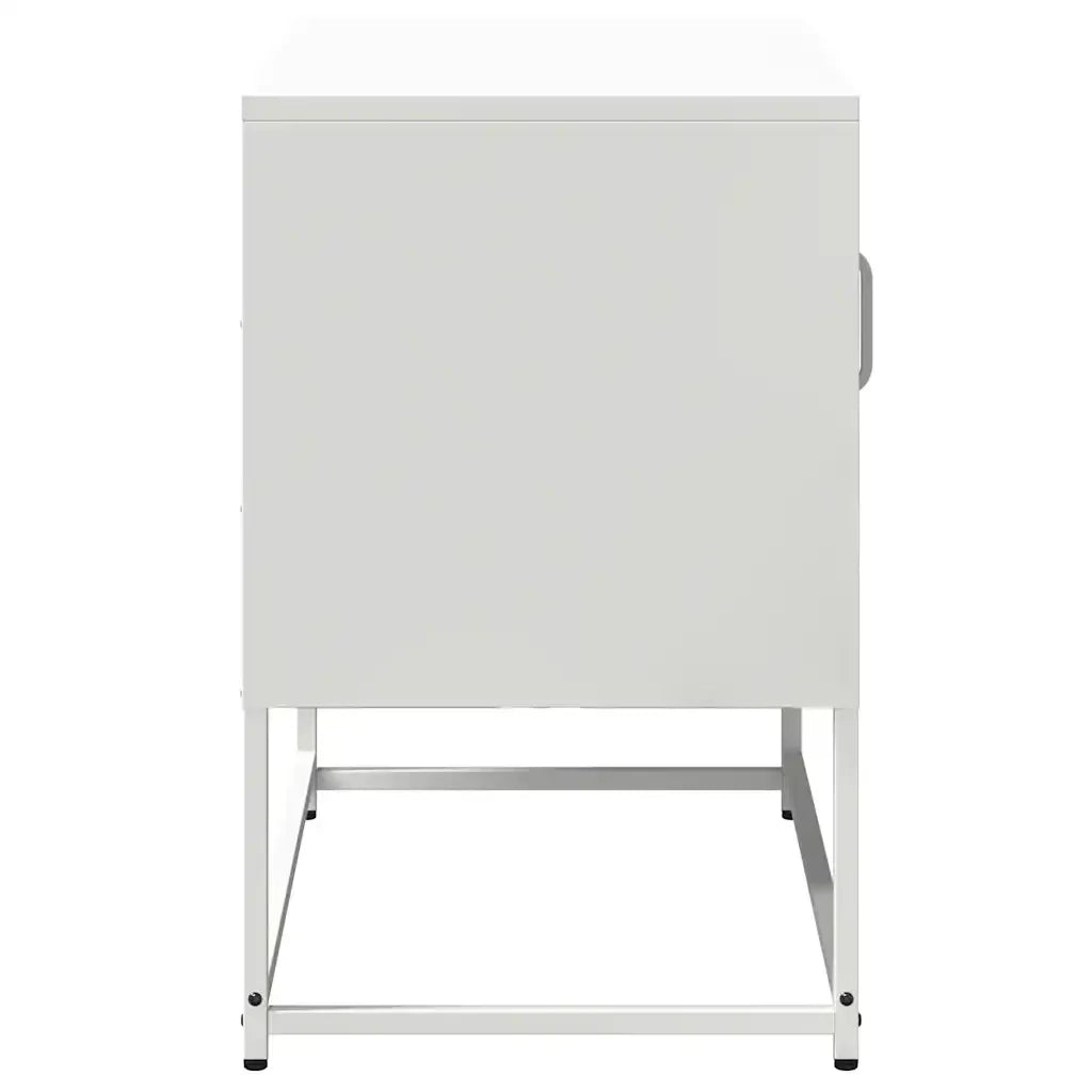 Mobile porta TV bianco con ampio spazio contenitivo e design industriale 68 x 39 x 60 cm realizzato in acciaio laminato a freddo bianco 02_0049879