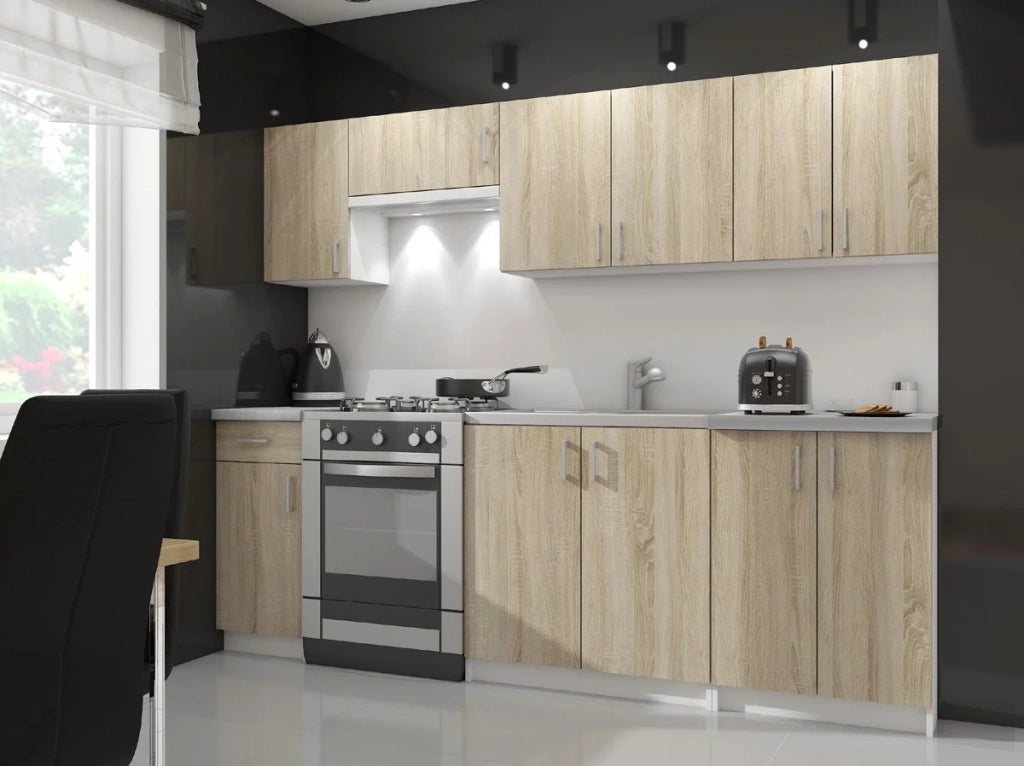 Mobile da cucina pensile sistema AKORD LIMA Bianco 80 cm 2 ante inserto frontale Sonoma Quercia 80x30,5x58 cm