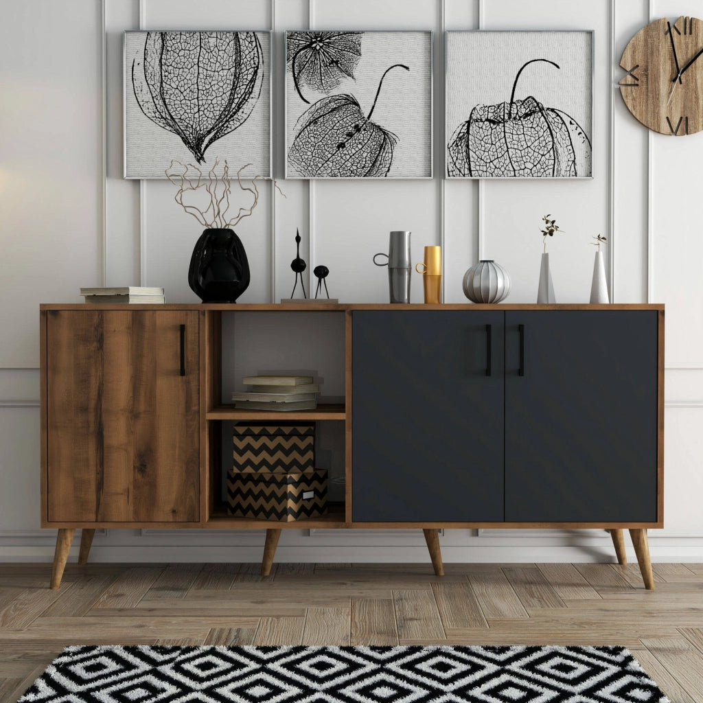Madia Vardah, Credenza 3 Ripiani, 180x45x80h cm Marrone Noce