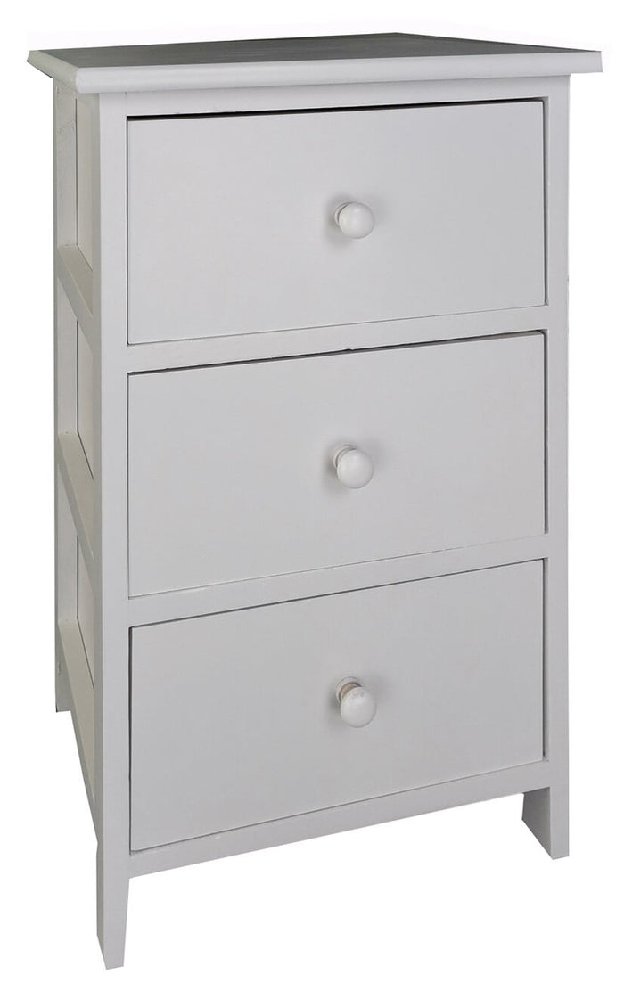 Comodino 3 Cassetti in Legno 35x25x55 cm Miki Bianco