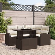 Set Divano da Giardino da 5 Pezzi con Cuscini Marrone in Polyrattan