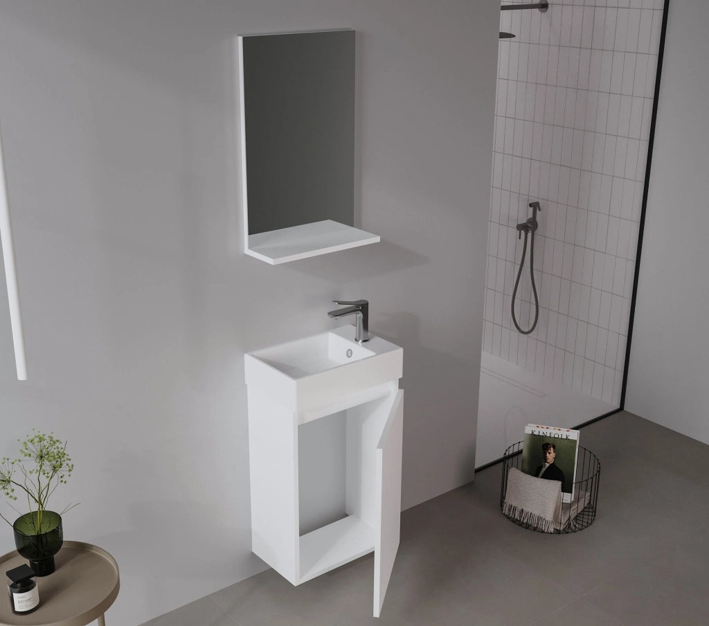 Set mobile lavabo con specchio (2 pezzi) "Conza 45" - 45 x 26 x 75 cm - Bianco