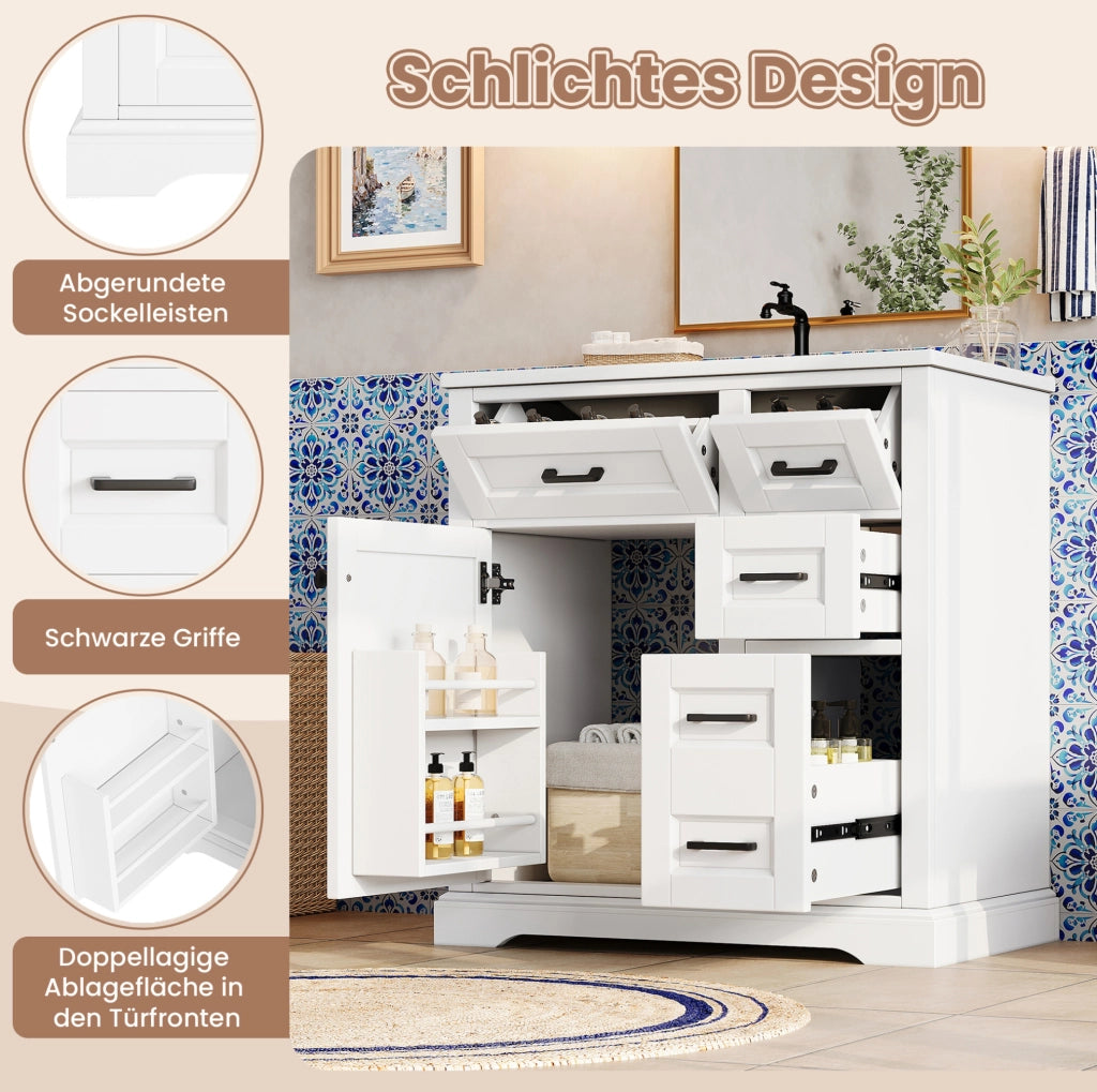 Mobile lavabo da terra con lavandino in ceramica e 4 cassetti