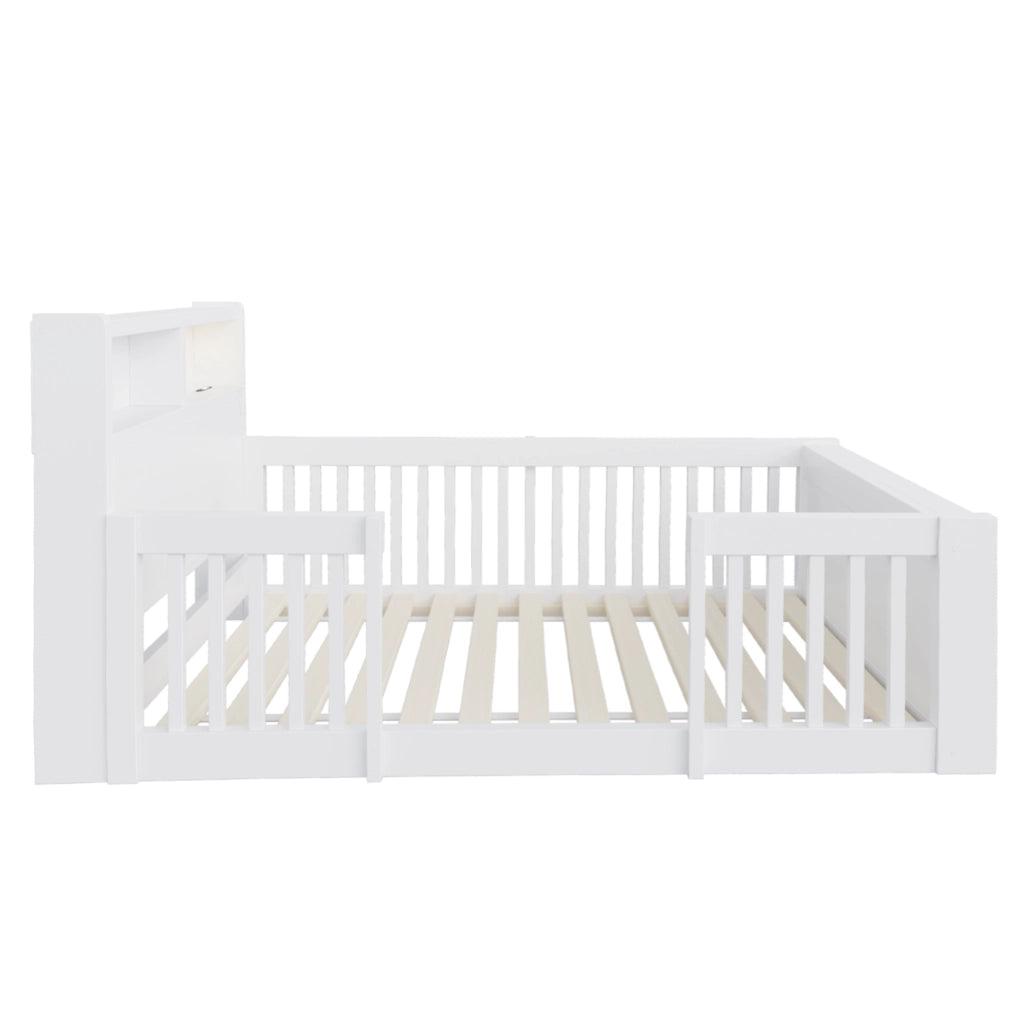 Letto per Bambini Singolo 90x190 cm; con Sponda Alta; USB e Luce Notturna - Bianco