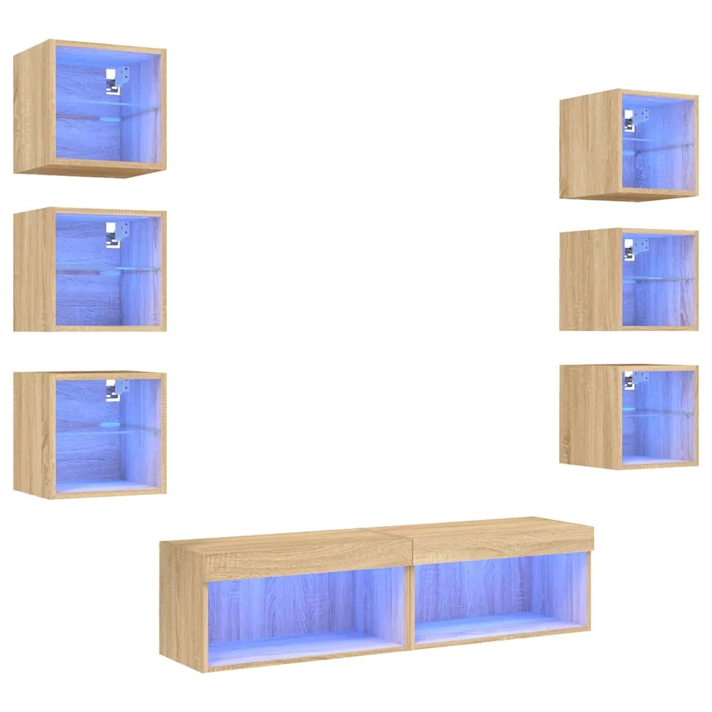 Mobili TV a Muro con LED 8pz Rovere Sonoma Legno Multistratocod mxl 134246