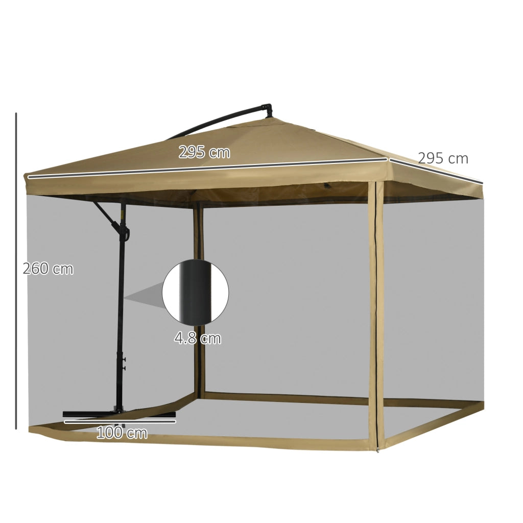 Ombrellone da Giardino a Braccio Inclinabile 295x295x260 cm Apertura a Manovella e Zanzariera Beige