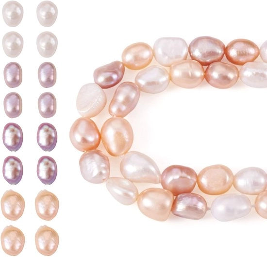 Parelli a 2 Filamenti Acquari Naturali Coltivati - Perle 6mm - Nugget Lavorate a Polvere - Creare Gioielli Artigianali - 20-21 Pezzi/Filamento - 17-17,5 cm Lunghezza - Perle per Gioielli