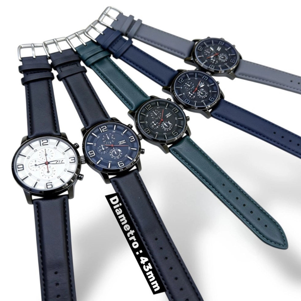 Trade Shop - Orologio Sportivo Elegante 43 Mm Impermeabile Con Cinturino In Pelle E Cronografo -