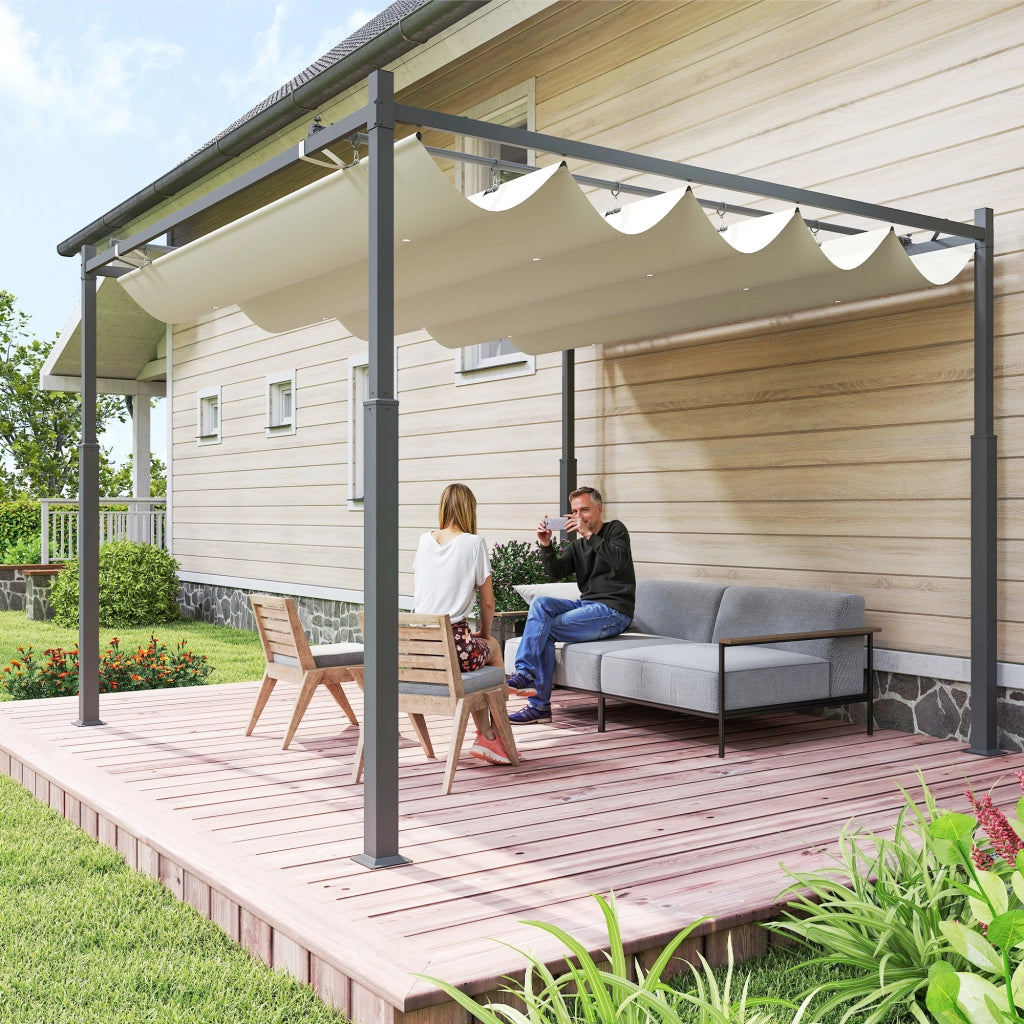 Pergola da giardino 3x3 m con tetto retrattile ¨C zephmum ¨C crema, metallo