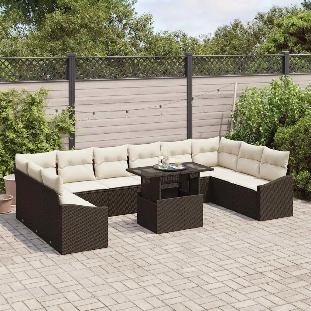 Set Divano da Giardino con cuscino 11 pcs Marrone e Crema