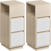 VASAGLE Kailyn Collection - Comodino stretto, set di 2, tavolino, 2 cassetti e vano aperto, montaggio a sinistra o a destra, camera da letto, soggiorno, beige naturale e bianco nuvola LET856N01