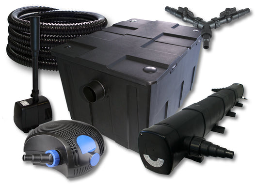 Set filtro per laghetto da 60000l Chiarificatore 72W Pompa ECO 100W Tubo 25m Pompa da fontana