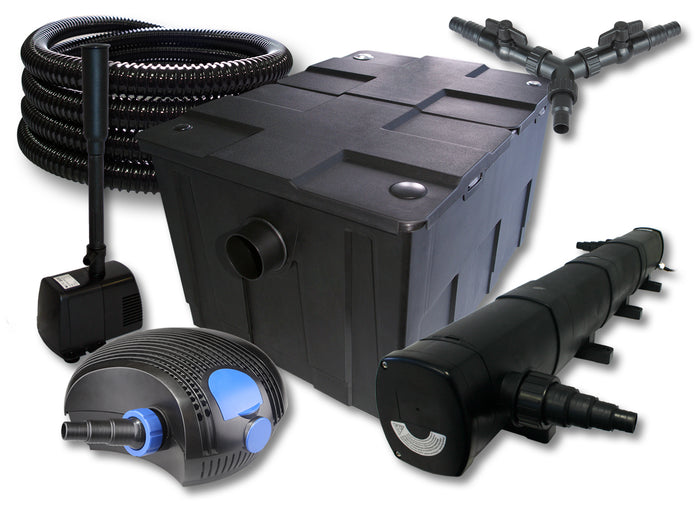 Set filtro per laghetto da 60000l Chiarificatore 72W Pompa ECO 100W Tubo 25m Pompa da fontana