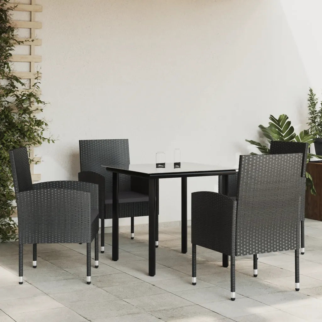 Set da Pranzo da Giardino 5 pz Nero in Polyrattan e Acciaio 3203345