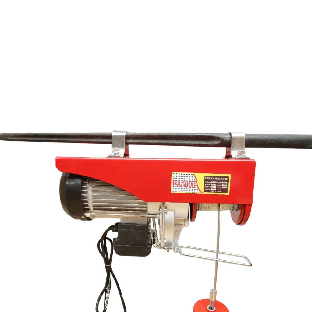 Paranco/gru elettrica 220V/50Hz 2200W, carico massimo 500/1000Kg, velocità di sollevamento 4-8m/min, altezza di sollevamento 6-12m IP40