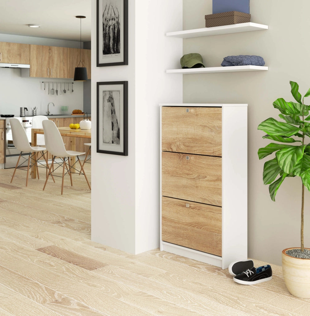 Scarpiera AKORD Bianco 60 cm 3 ante inserto frontale Sonoma Quercia 60x28,5x113 cm