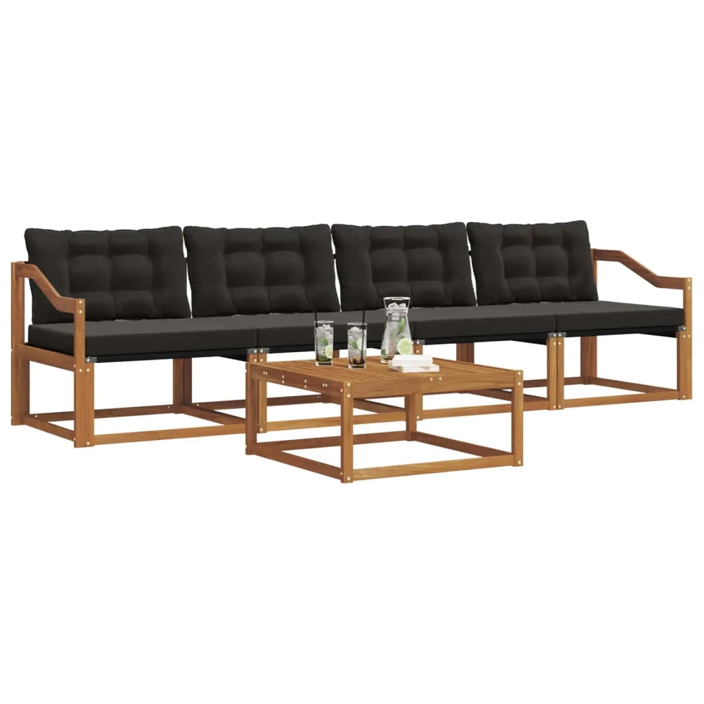 Set di divani da esterno con cuscino 5 pcs Naturale e Nero