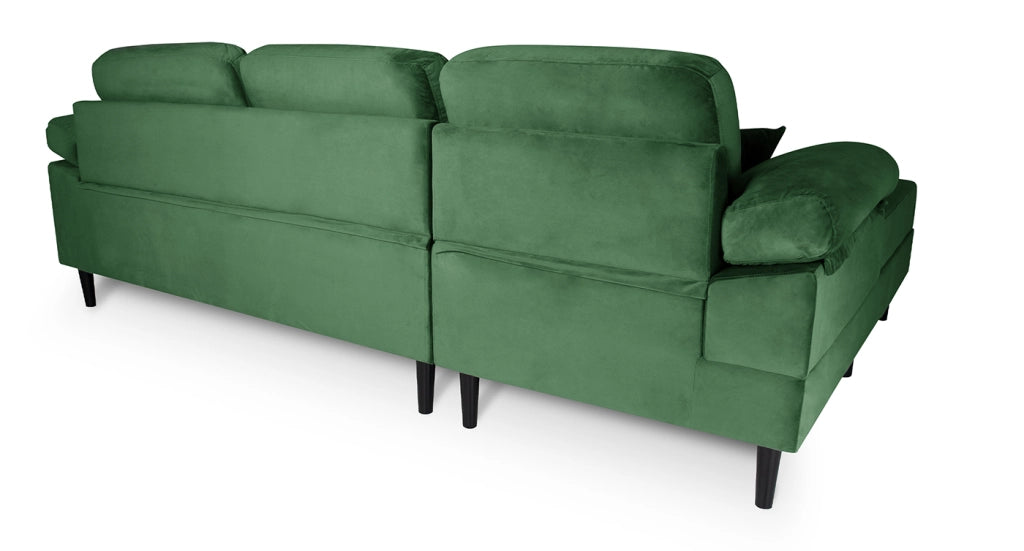 Divano angolare 3 posti con chaise longue sinistra velluto verde scuro - Washington - DI-WA30VLT-CLSX