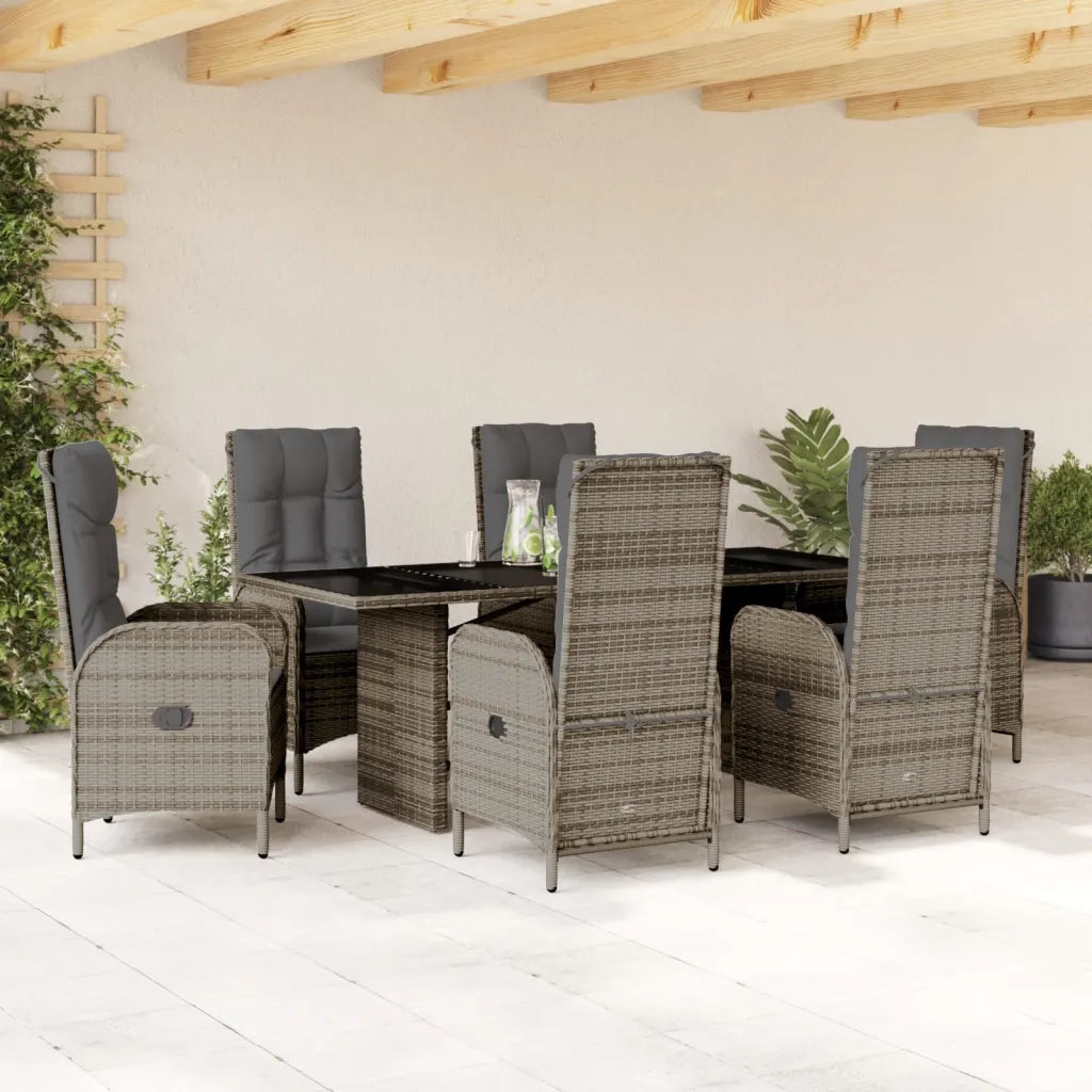 Set da Pranzo da Giardino 7 pz con Cuscini in Polyrattan Grigio 3213527