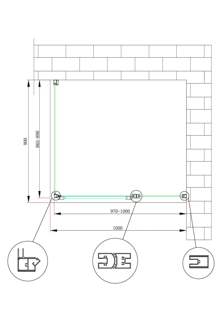 Box doccia angolare parete fissa e porta battente e fisso in linea vetro 6 mm reversibile Misura Fisso 86,5-89 porta 97-100 (35+65)