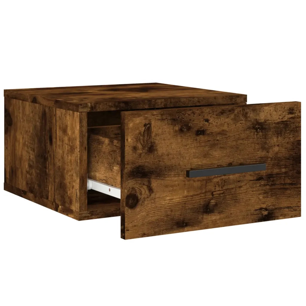 Set di 2 Comodini | Armadio da Notte | Mobiletto da notte a Muro Rovere Fumo 35x35x20 cm