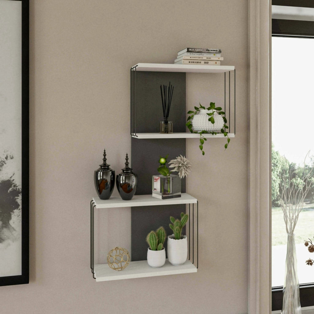 Mensola Gerolama, Scaffale, Ripiano a muro, Scaffalatura multiuso, 65x19h96 cm, Bianco e Antracite
