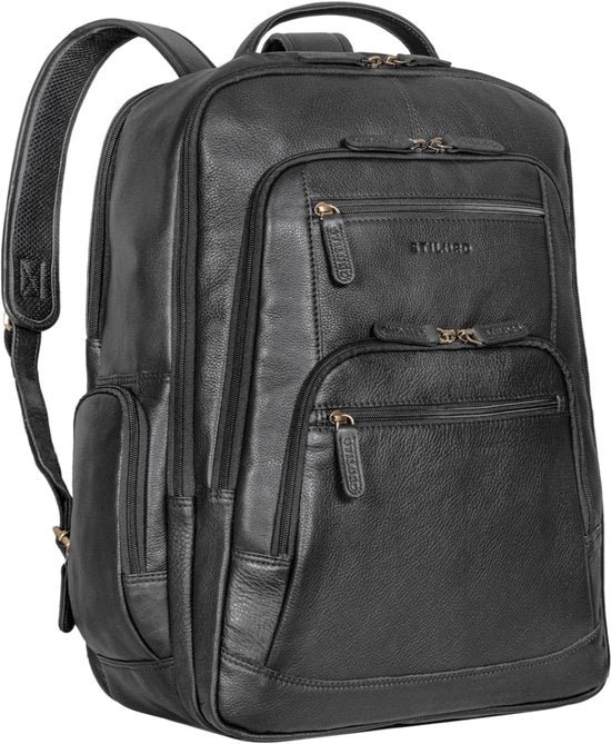 Borsa in pelle grande per laptop 18 pollici, con taschino per computer, bag per studente, bag per ufficio, colore: nero