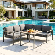 Set lounge da giardino angolare L 5 posti 183x183 cm in metallo e tessuto grigio scuro
