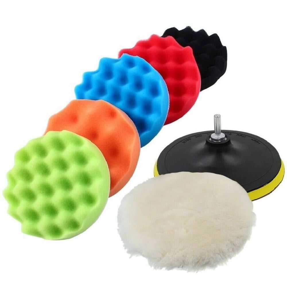 Trade Shop - Kit 10 Pz Spugna Lucidante Ceratura + Adattatore Per Trapano Lucidatrice 125mm -