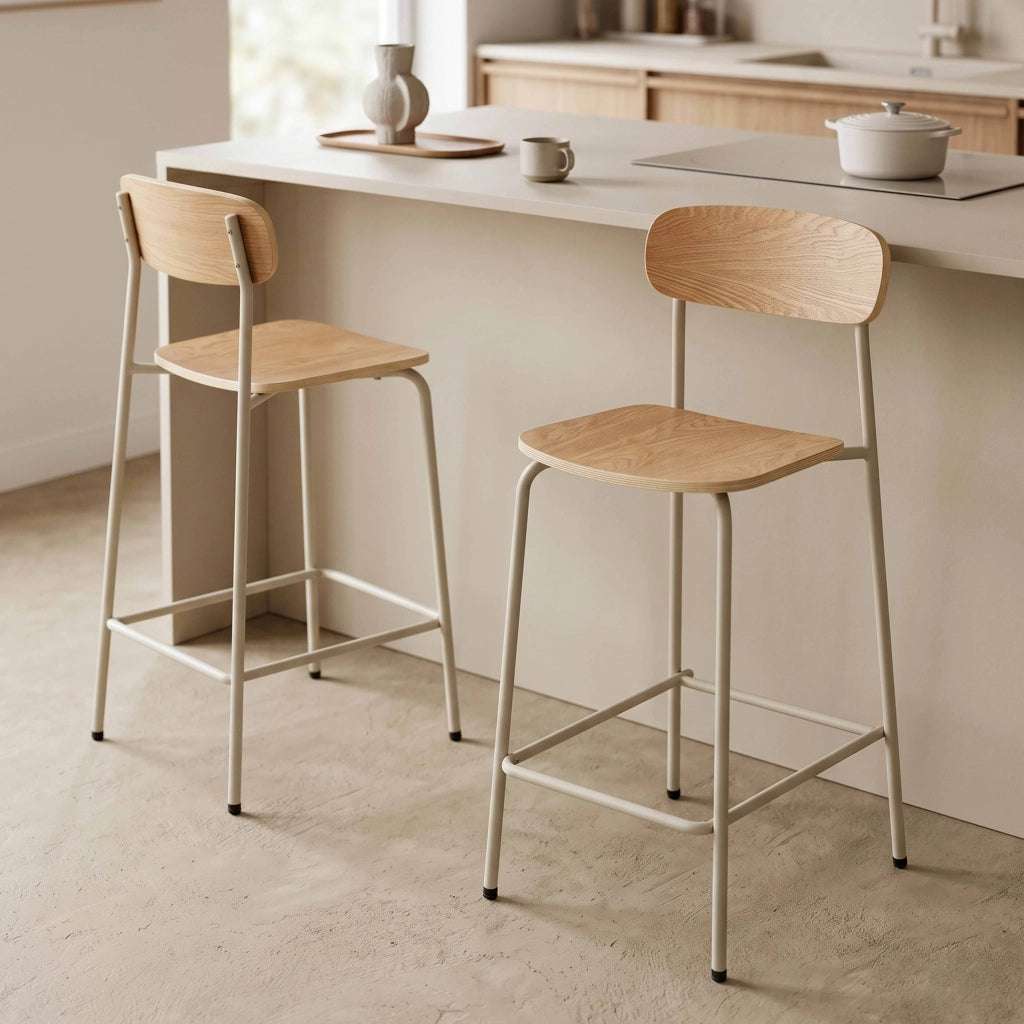 Set di 2 seggioloni in metallo e legno beige