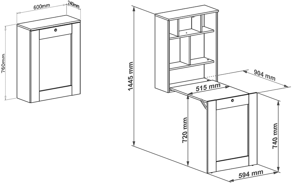 SCRIVANIA PIEGH. DA APPENDERE LIBRERIA UFFICIO CASA BIANCO OPACO 145X90X60CM TILT