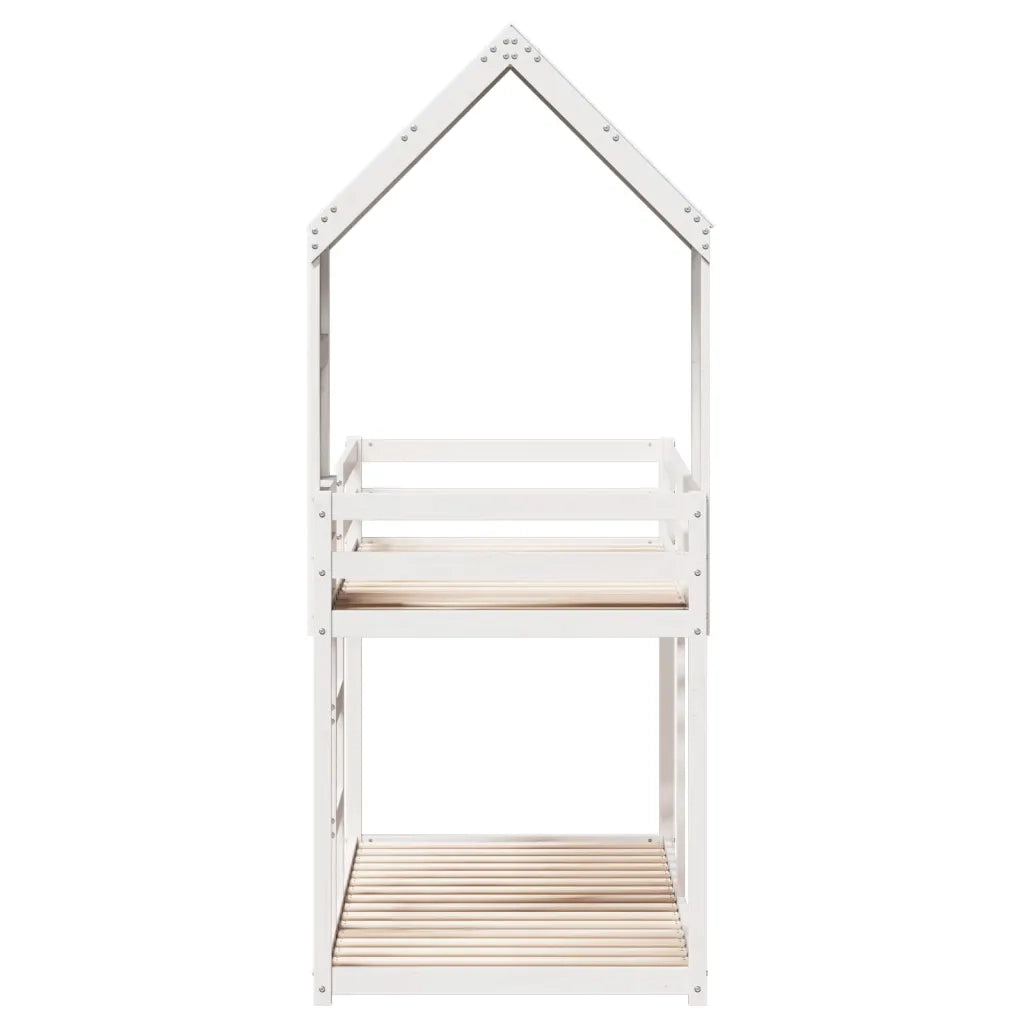 Letto a Castello con Tetto Bianco 80x200 cm Legno Massello Pino