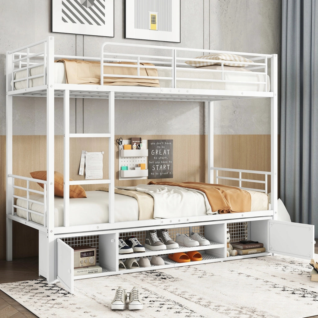 Letto a castello in metallo 90x200 - Xylo - Bianco con armadio e scala
