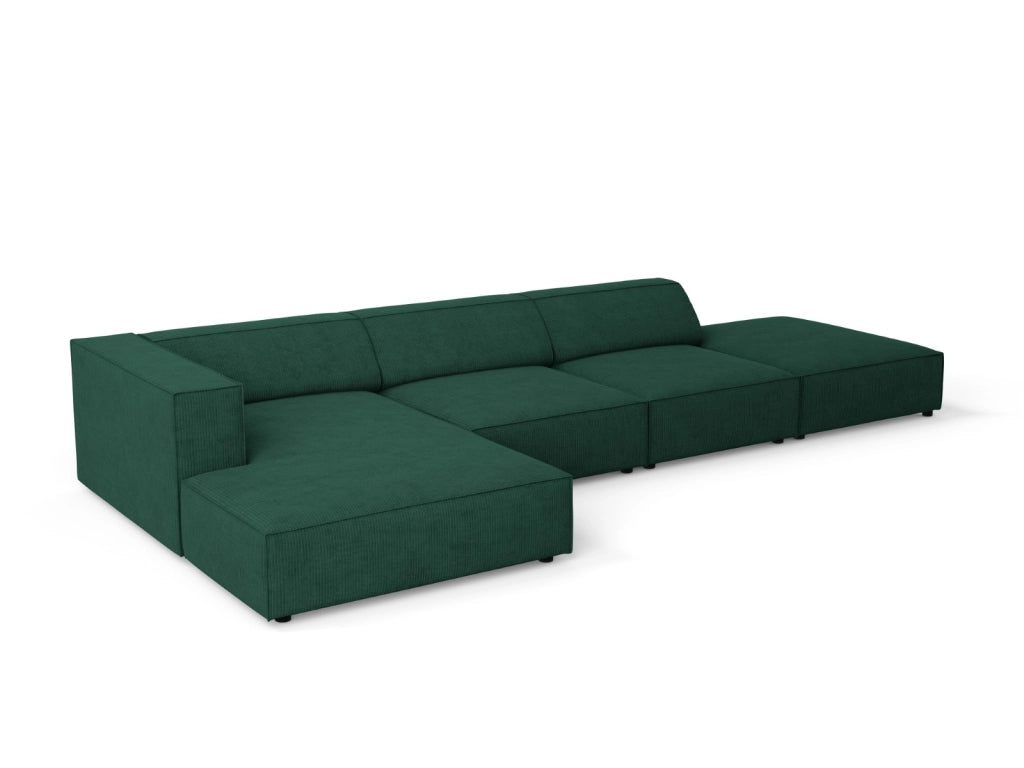 Cosmopolitan Design - Divano angolare sinistro "Arendal" 5 posti in ciniglia con effetto a coste verde bottiglia 