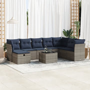 Set Divano da Giardino 9 pz con Cuscini Grigio in Polyrattan