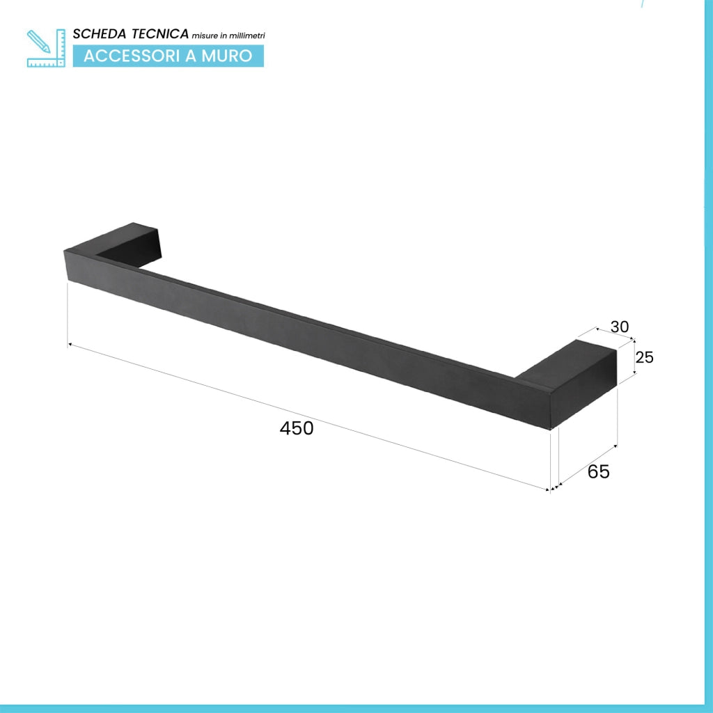 Set accessori bagno da muro 4 pezzi in alluminio nero Sky