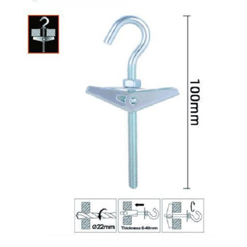 Trade Shop - Ancora A Farfalla Con Gancio In Acciaio Con Dado Rondella M8x100mm Fischer 57231 -