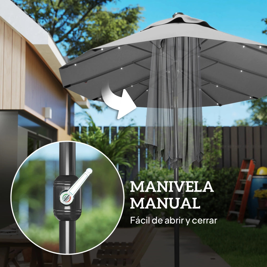 Tenda da sole doppia con luci LED solari e inclinazione regolabile ¨C zephmum ¨C grigio 295x150x219 cm