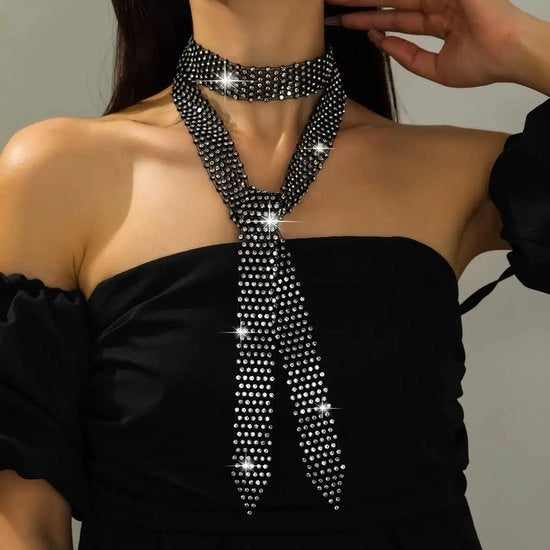 Stropdas per donne, stropdas per donne con pietre strass, stropdas lungo sottile con cristalli, adatto per feste, serate da ballo, matrimoni, cosplay, mare e uso quotidiano.