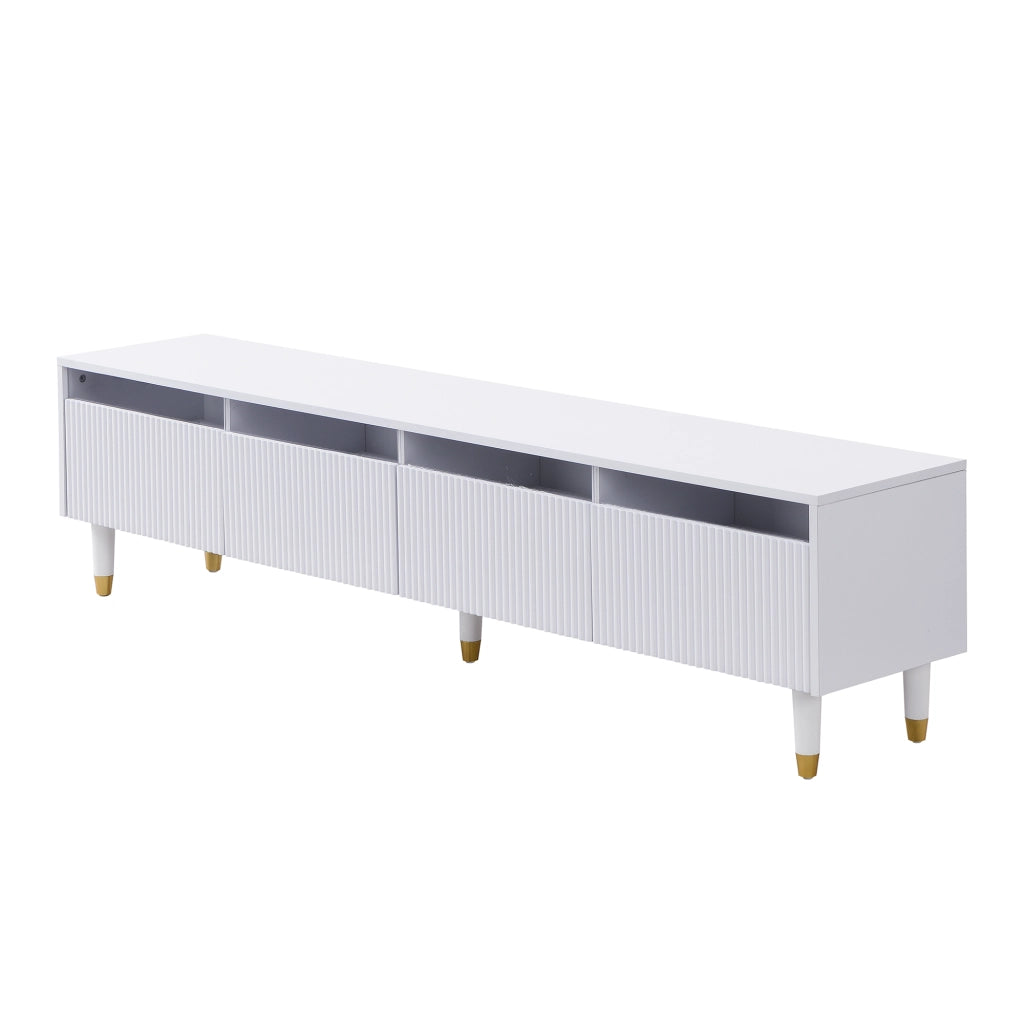 Set soggiorno moderno con mobile TV a 4 ante e tavolino con 2 cassetti, LED 7 colori, MDF bianco