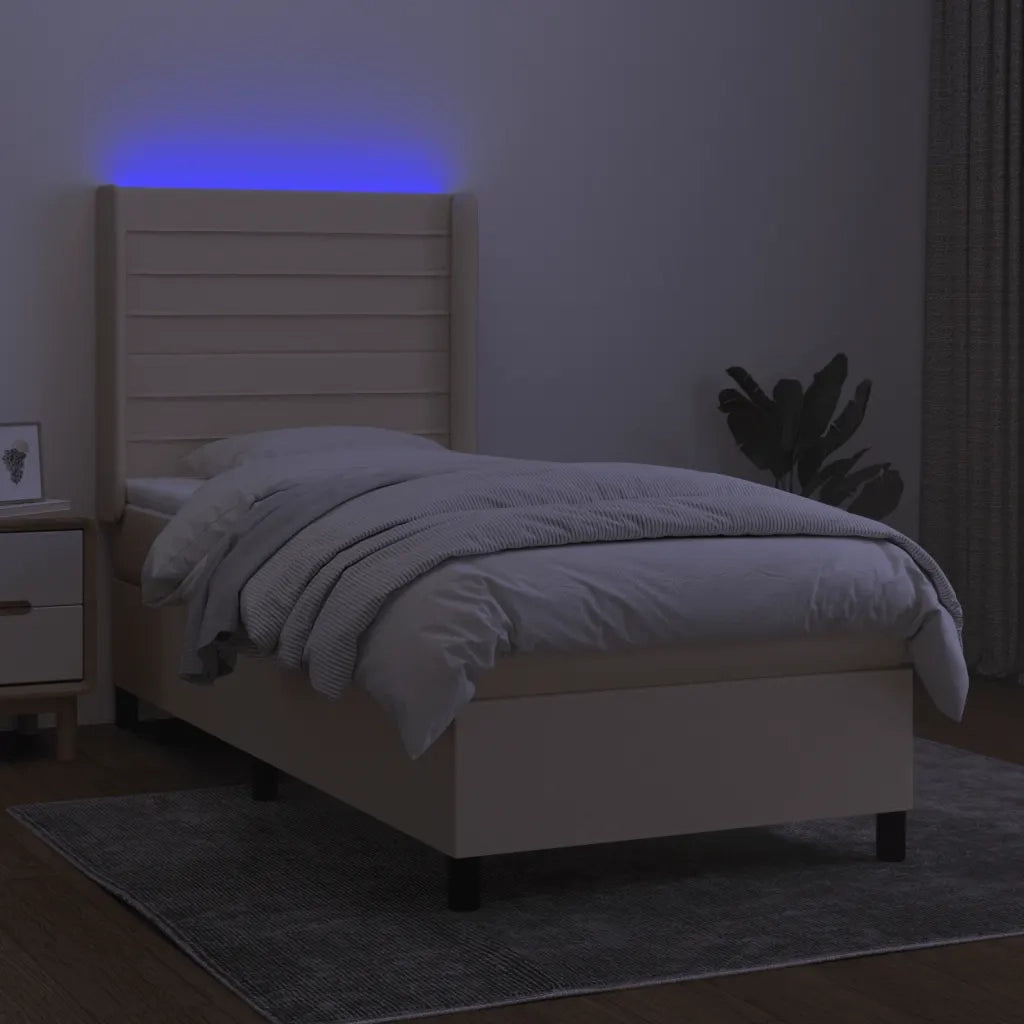 Letto a Molle con Materasso e LED Crema 100x200cm in Tessuto 3138378