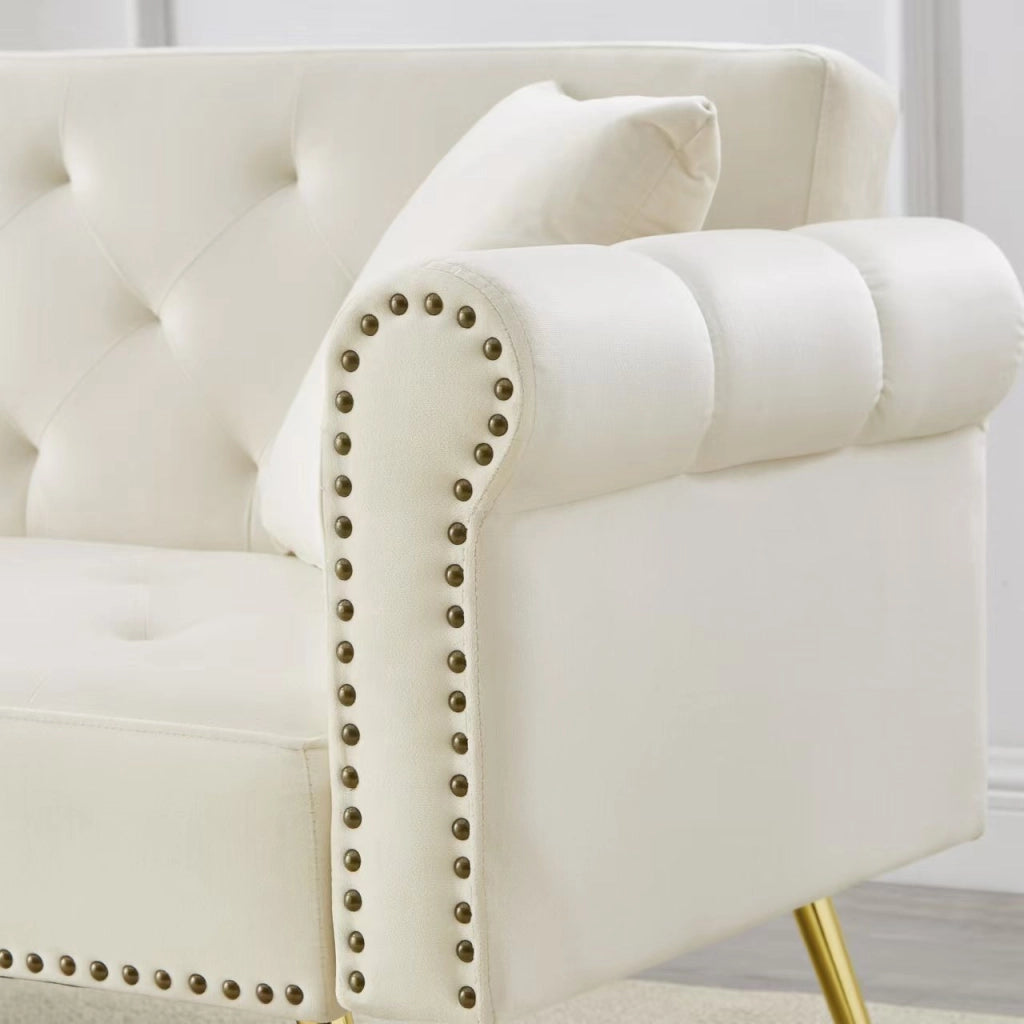 Divano Letto 2 Posti ¨C MINIMAL ¨C Velluto, Schienale Regolabile, Piedini Dorati