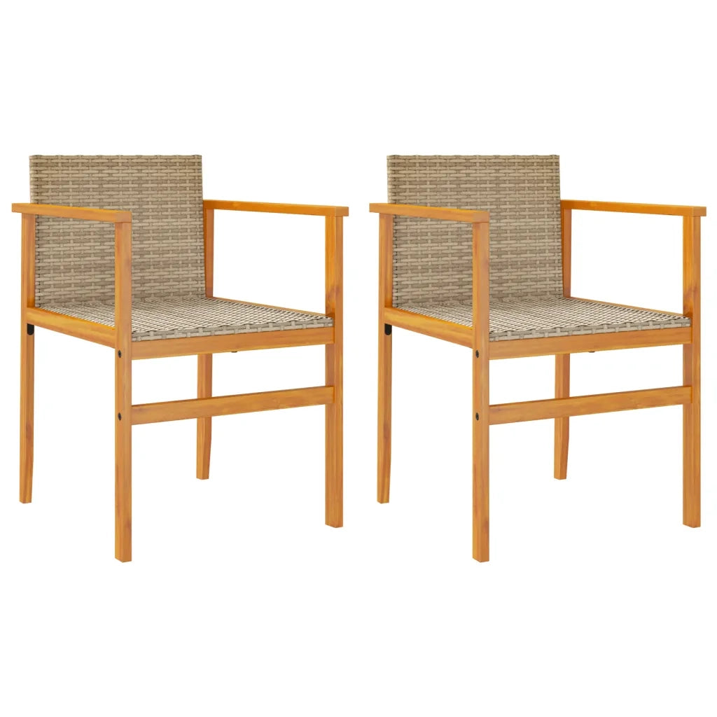 Sedie Giardino con Cuscini 2 pz | Sedie da Esterno Beige Polyrattan Legno Massello