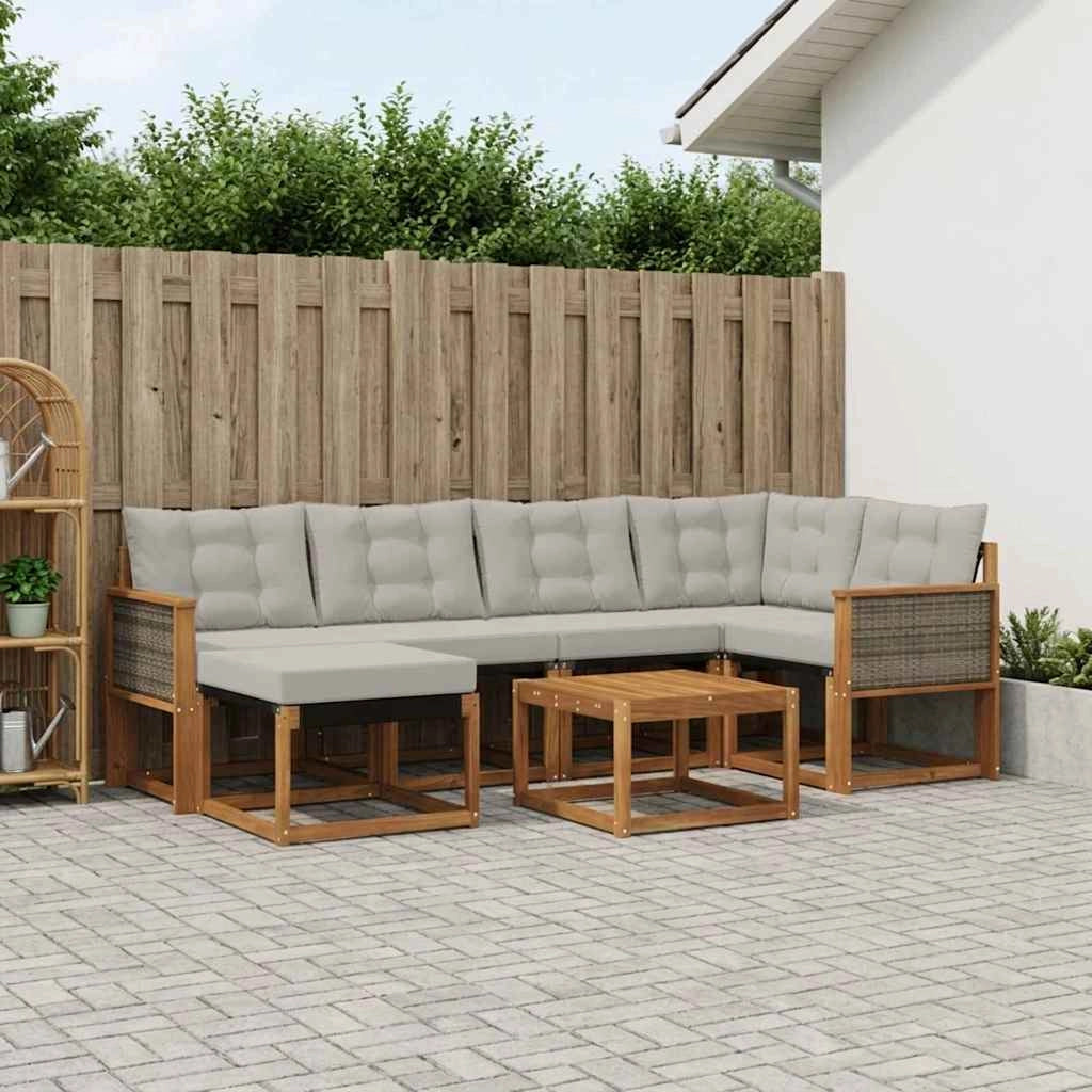 Set di divani da esterno 7 pz Naturale e Grigio Chiaro 3382075