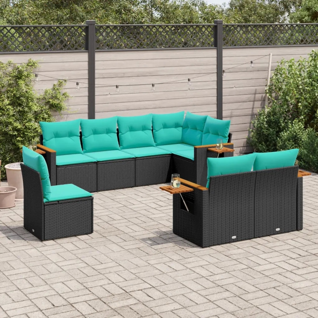 Set Divani da Giardino 8 pz con Cuscini Nero in Polyrattan
